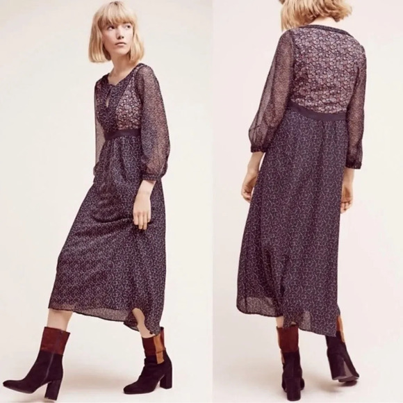 Anthropologie Floreat Country Side Mixed Print Prairie Maxi Dress - Picture 1 of 12